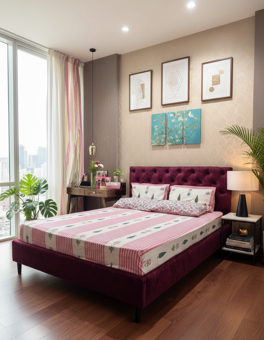 Rekha - The Stripe Bedsheet | Everyday Cotton | Pink