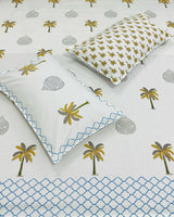 Sagarika blue floral pure cotton bedsheet – fabric close-up