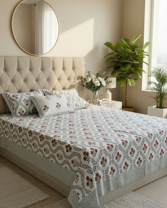 Savera- Percale Cotton Bedsheet | Green