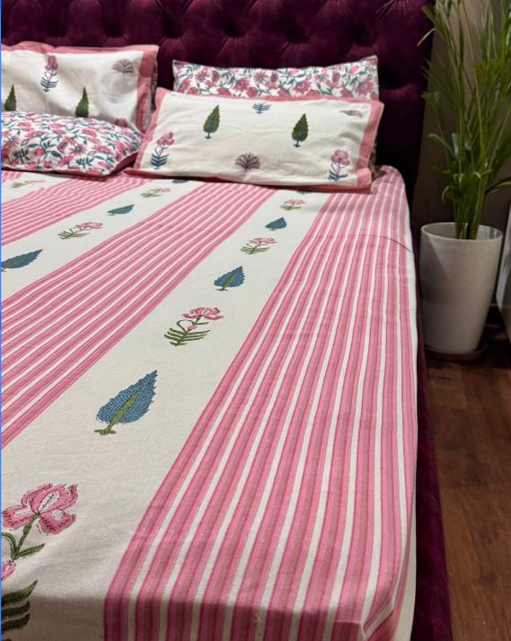 Rekha - The Stripe Bedsheet | Everyday Cotton | Pink