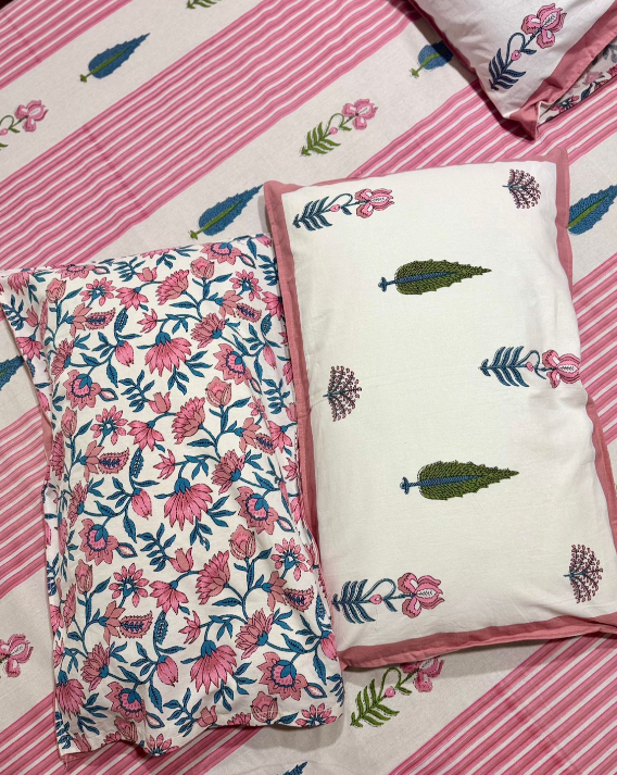 Rekha - The Stripe Bedsheet | Everyday Cotton | Pink