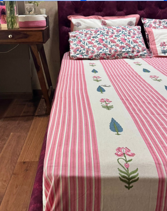 Rekha - The Stripe Bedsheet | Everyday Cotton | Pink