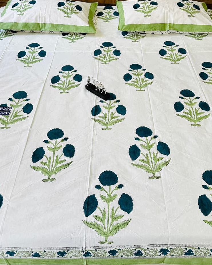 Shiuli- Percale Cotton Bedsheet | Hand Block