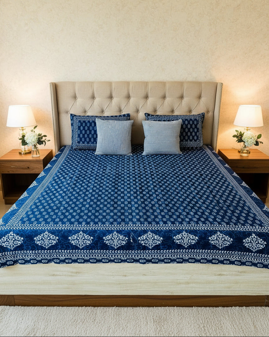 Shyama indigo Everyday Cotton bedsheet – front view