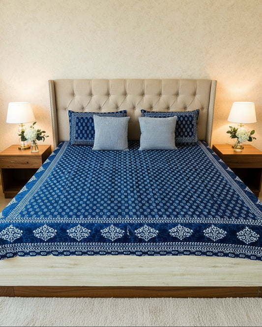 Shyama indigo Everyday Cotton bedsheet – front view