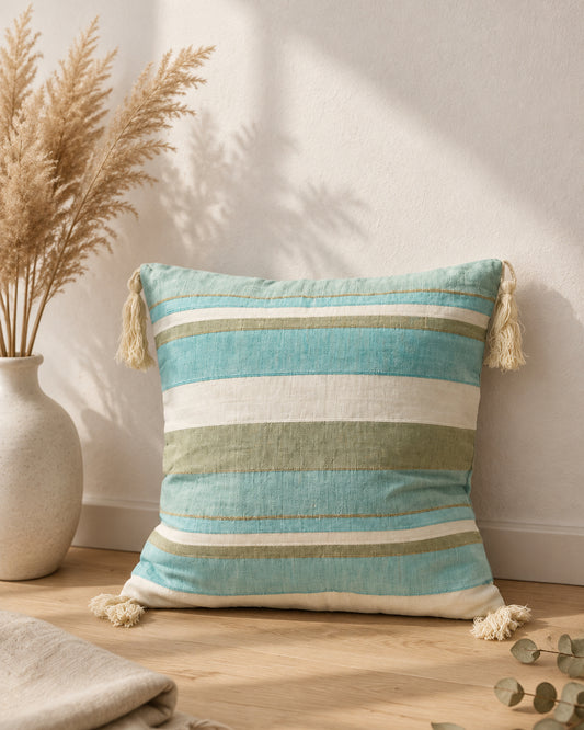 Stripe Sutra - Quilted Everyday Cotton Cushion Cover | Blue cushion cover