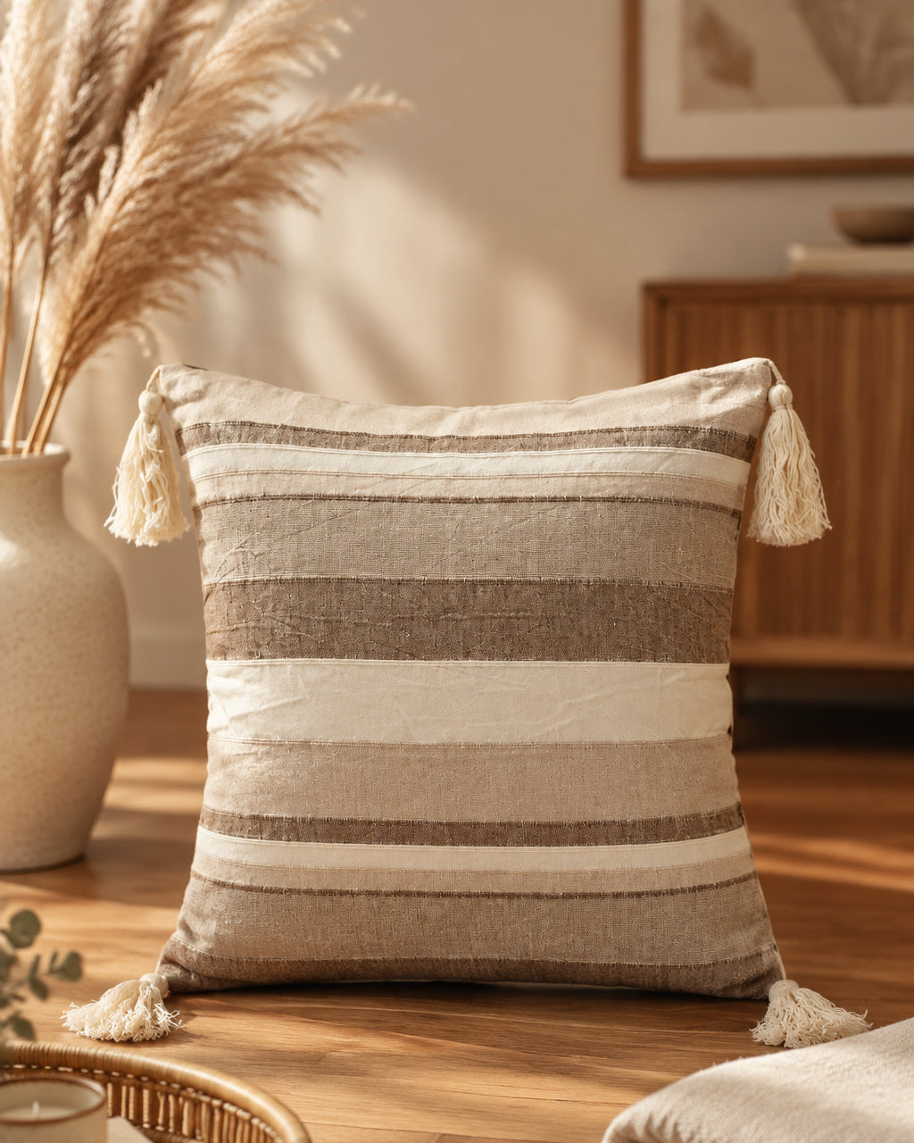 Stripe Sutra - Quilted Everyday Cotton Cushion Cover | Brown cushion cover