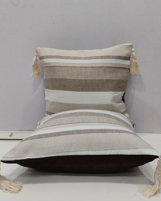 Stripe Sutra - Quilted Everyday Cotton Cushion Cover | Brown fabric close-up