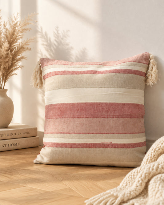 Stripe Sutra - Quilted Everyday Cotton Cushion Cover | Pink cushion cover