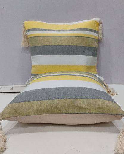 Stripe Sutra - Quilted Everyday Cotton Cushion Cover | Yellow fabric close-up