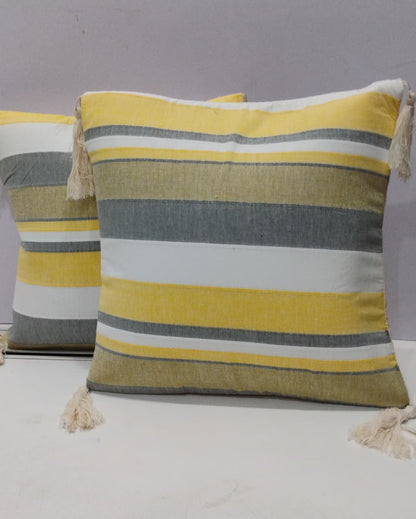 Stripe Sutra - Quilted Everyday Cotton Cushion Cover | Yellow front view