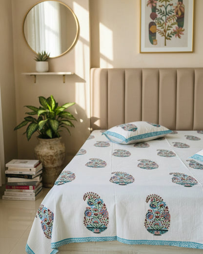 Sukoon blue Soft Fine Cotton bedsheet – pillow detail