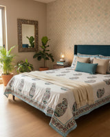 Sukoon blue Soft Fine Cotton bedsheet – styled view