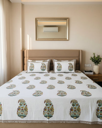 Sukoon brown paisley pure cotton bedsheet – front view