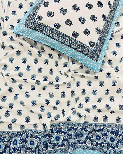 Sumedha blue floral pure cotton bedsheet – fabric close-up