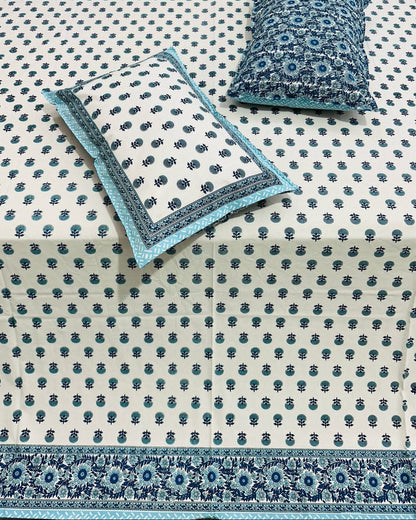 Sumedha blue floral pure cotton bedsheet – pillow cover detail