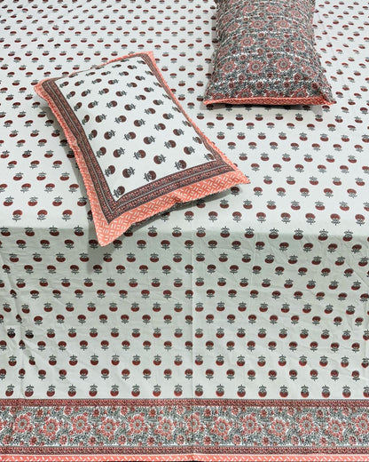 Sumedha orange floral pure cotton bedsheet – pillow cover detail
