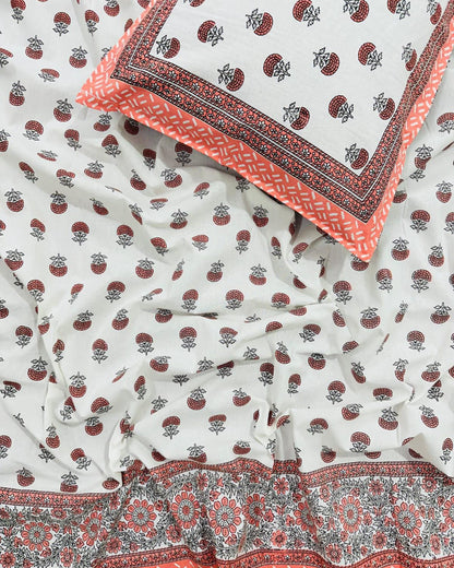 Sumedha orange floral pure cotton bedsheet – fabric close-up