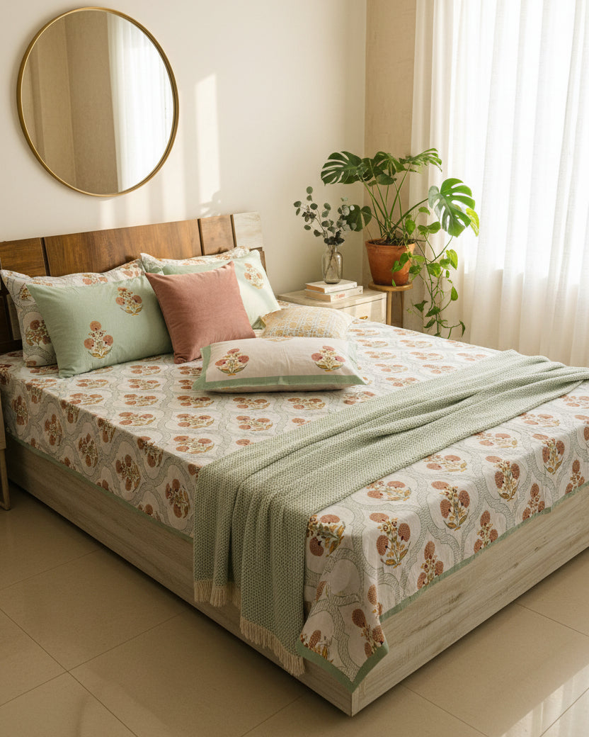 Surabhi green Everyday Cotton bedsheet – fabric detail