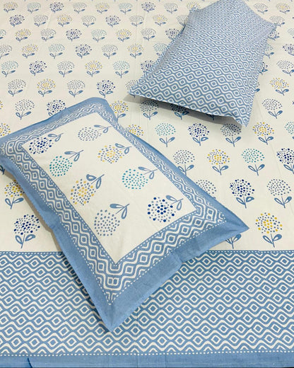 Surajmukhi blue floral pure cotton bedsheet – fabric close-up