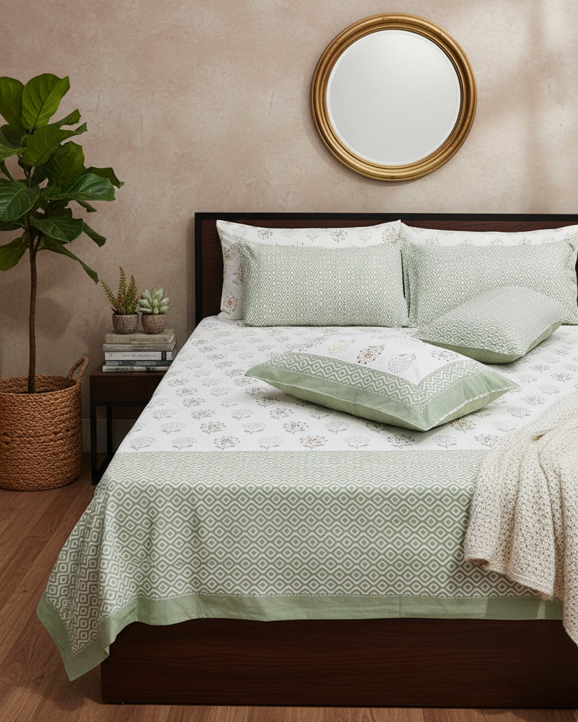 Surajmukhi - Everyday Cotton Bedsheet | Green