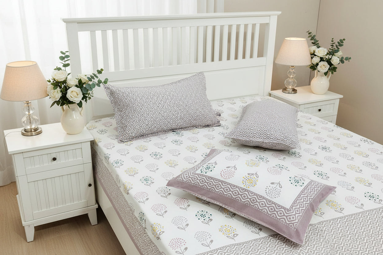 Surajmukhi - Everyday Cotton Bedsheet | Lilac