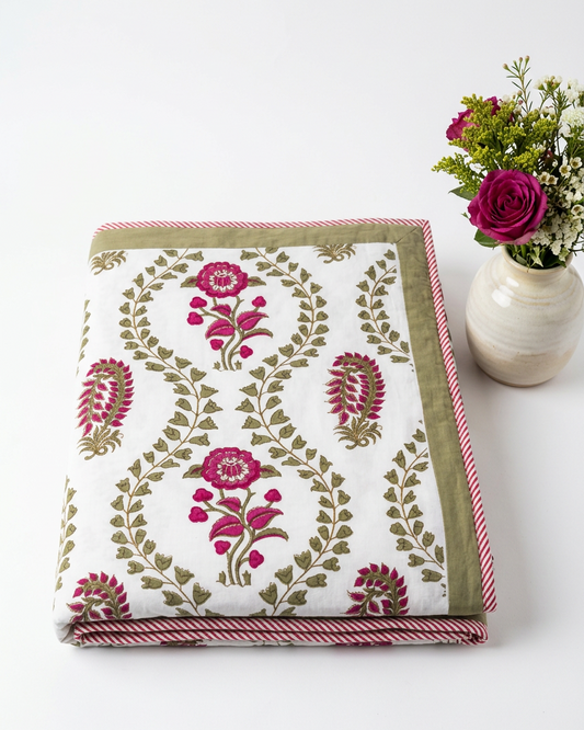 Surmayi - Reversible Cotton Mulmul Dohar | Green