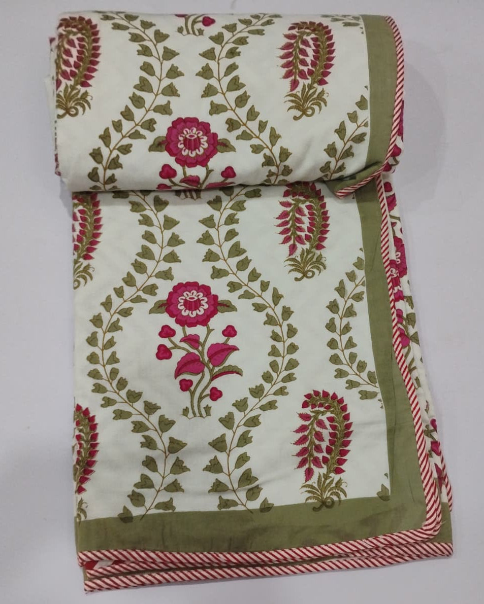 Surmayi green reversible Mulmul cotton dohar – pair of single front view