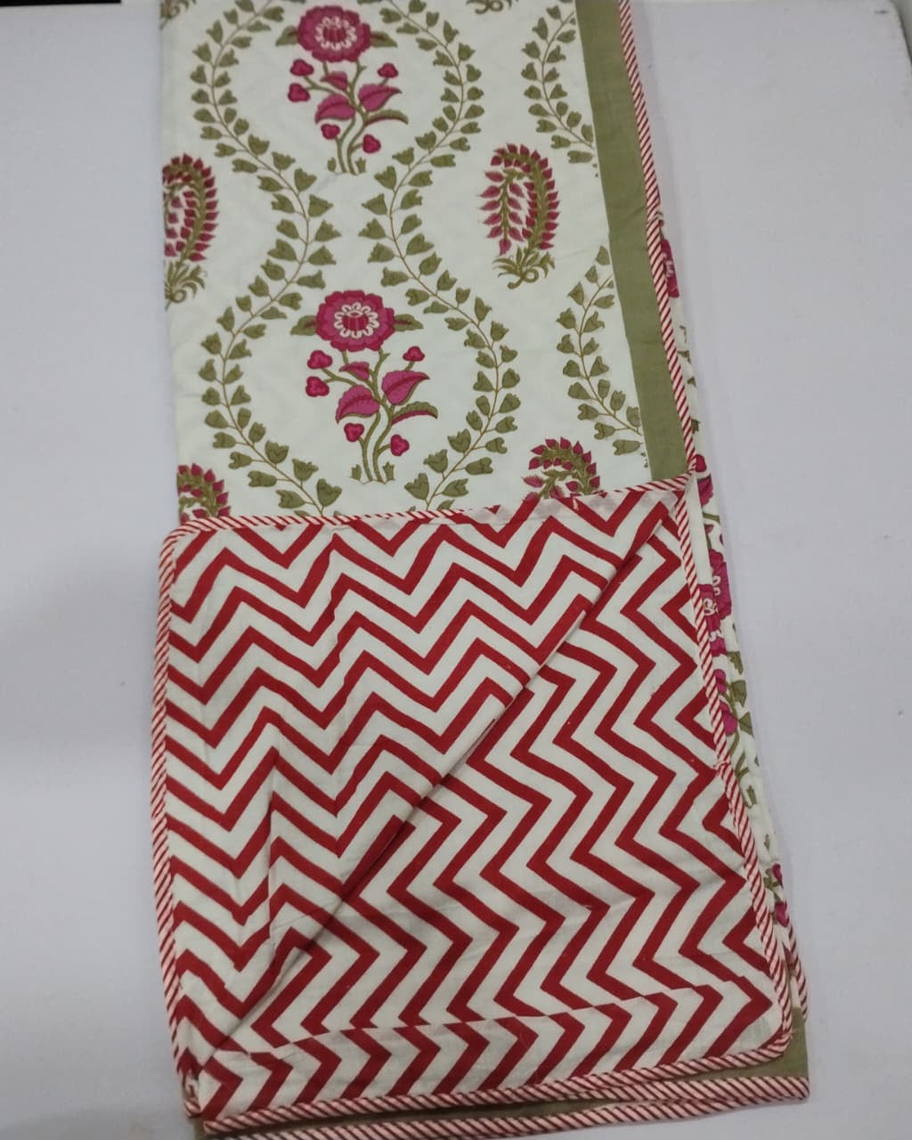Surmayi green reversible Mulmul cotton dohar – pair of single alternate view