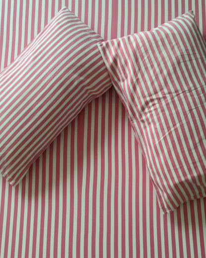 Stripe Sutra hot pink hand block Percale Cotton bedsheet – alternate detail