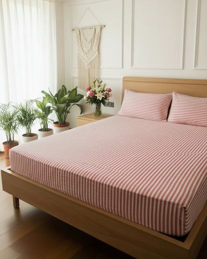 Stripe Sutra hot pink hand block Percale Cotton bedsheet – pillow detail