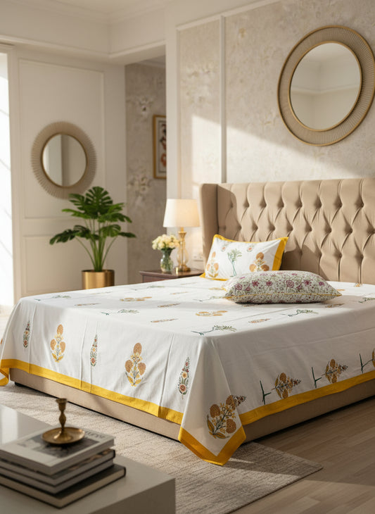 Taru - The Tree Bedsheet | Soft Fine Cotton | Yellow