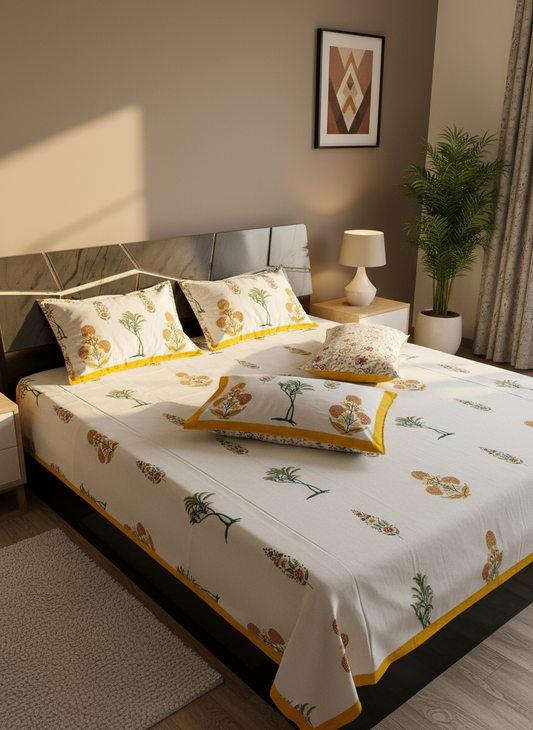Taru - The Tree Bedsheet | Soft Fine Cotton | Yellow