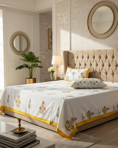 Taru yellow Soft Fine Cotton bedsheet – front view
