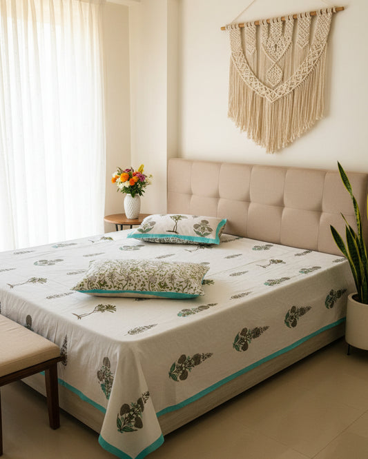 Taru - Soft Fine Cotton Bedsheet | Green