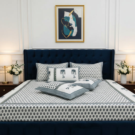 Utsav blue Everyday Cotton Super King bedsheet – styled view