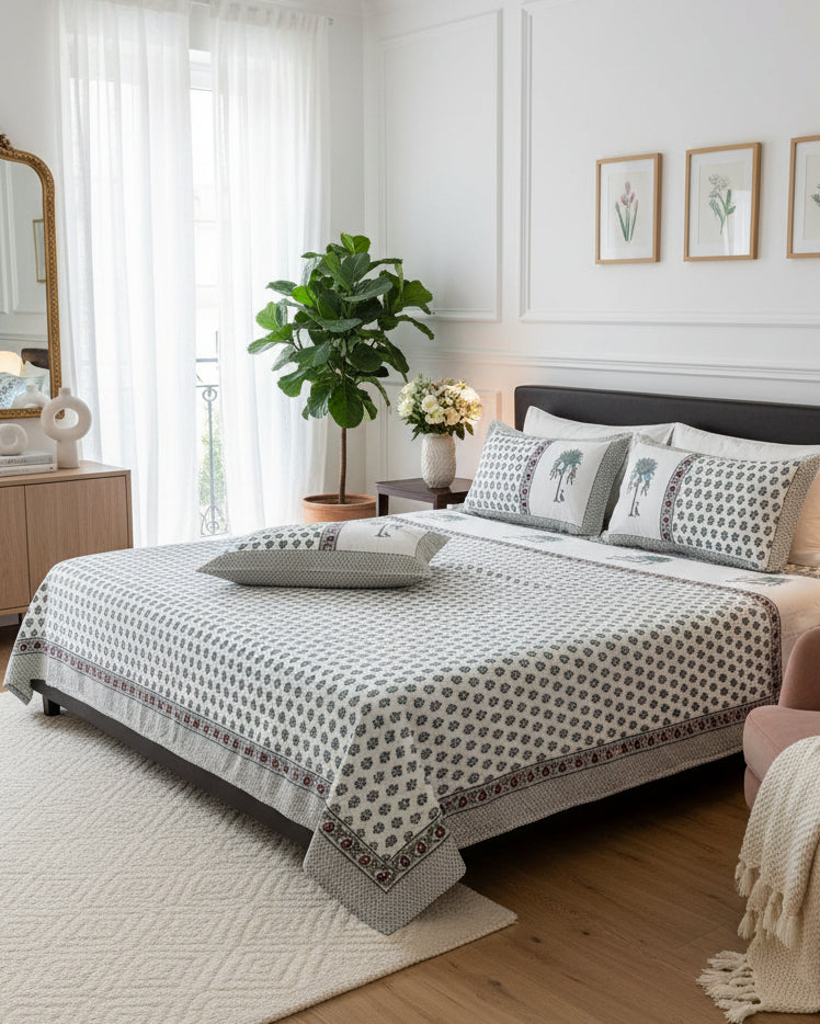 Utsav grey Everyday Cotton Super King bedsheet – styled view