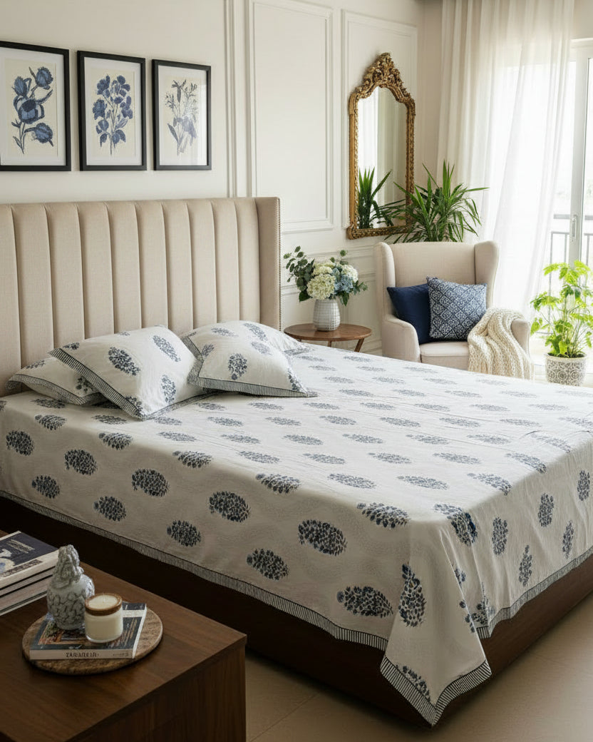 Vamika - Percale Cotton Bedsheet | Blue