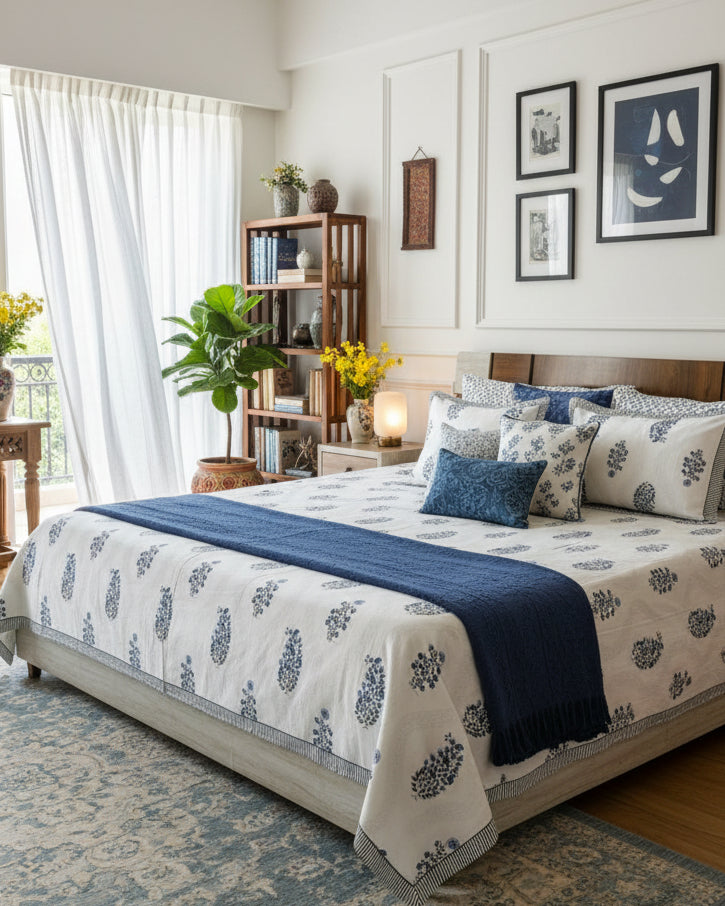 Vamika - Percale Cotton Bedsheet | Blue