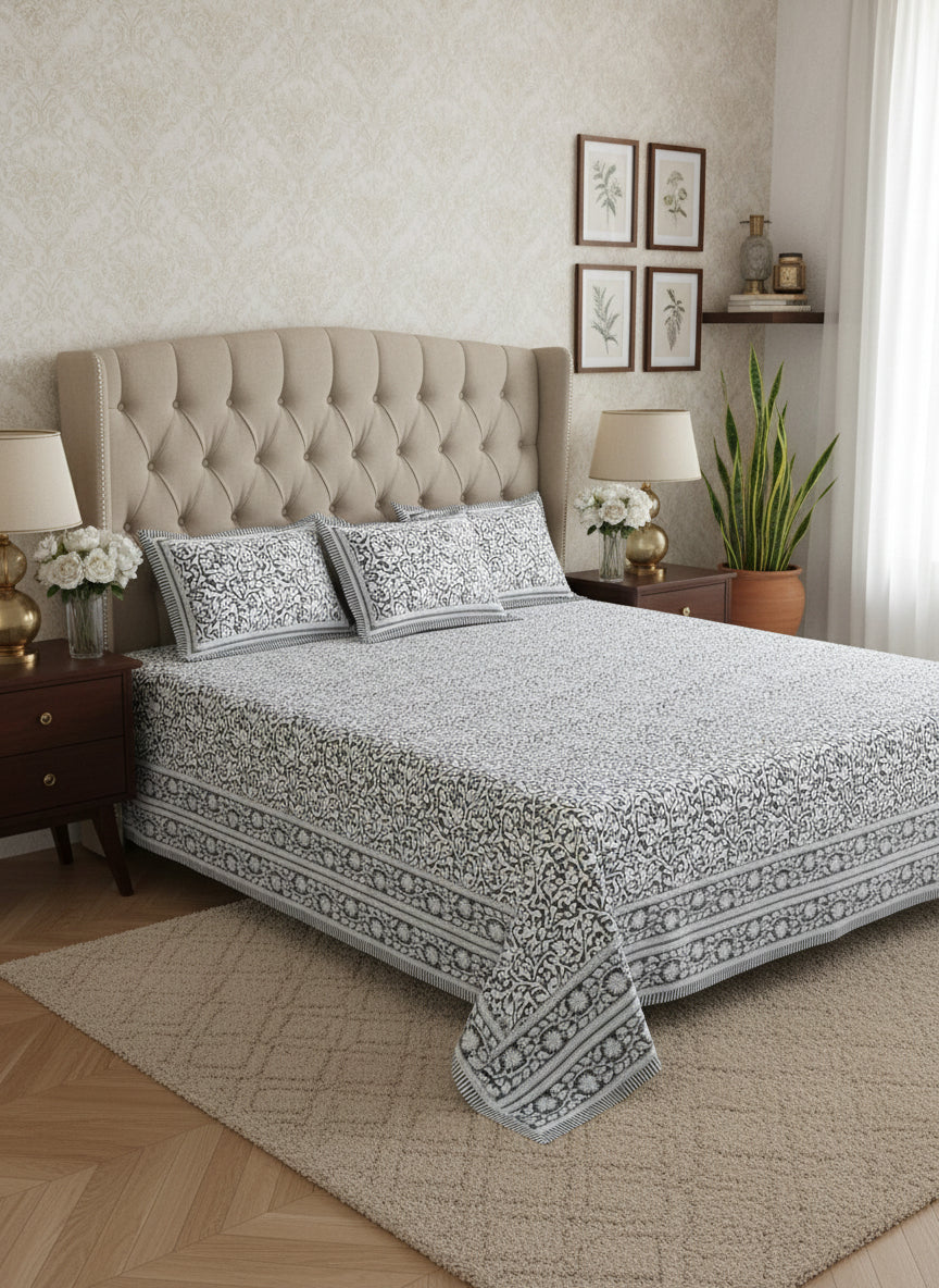 Vanalika - The Forest vine Bedsheet | Everyday Cotton | Grey