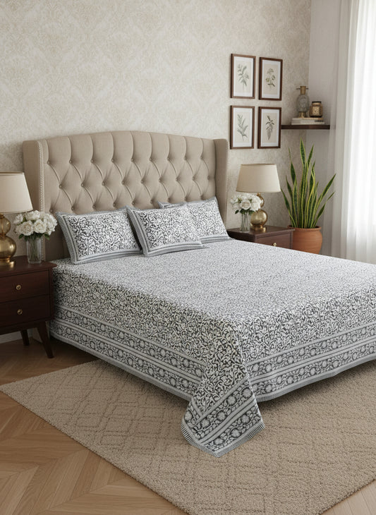 Vanalika - The Forest vine Bedsheet | Everyday Cotton | Grey