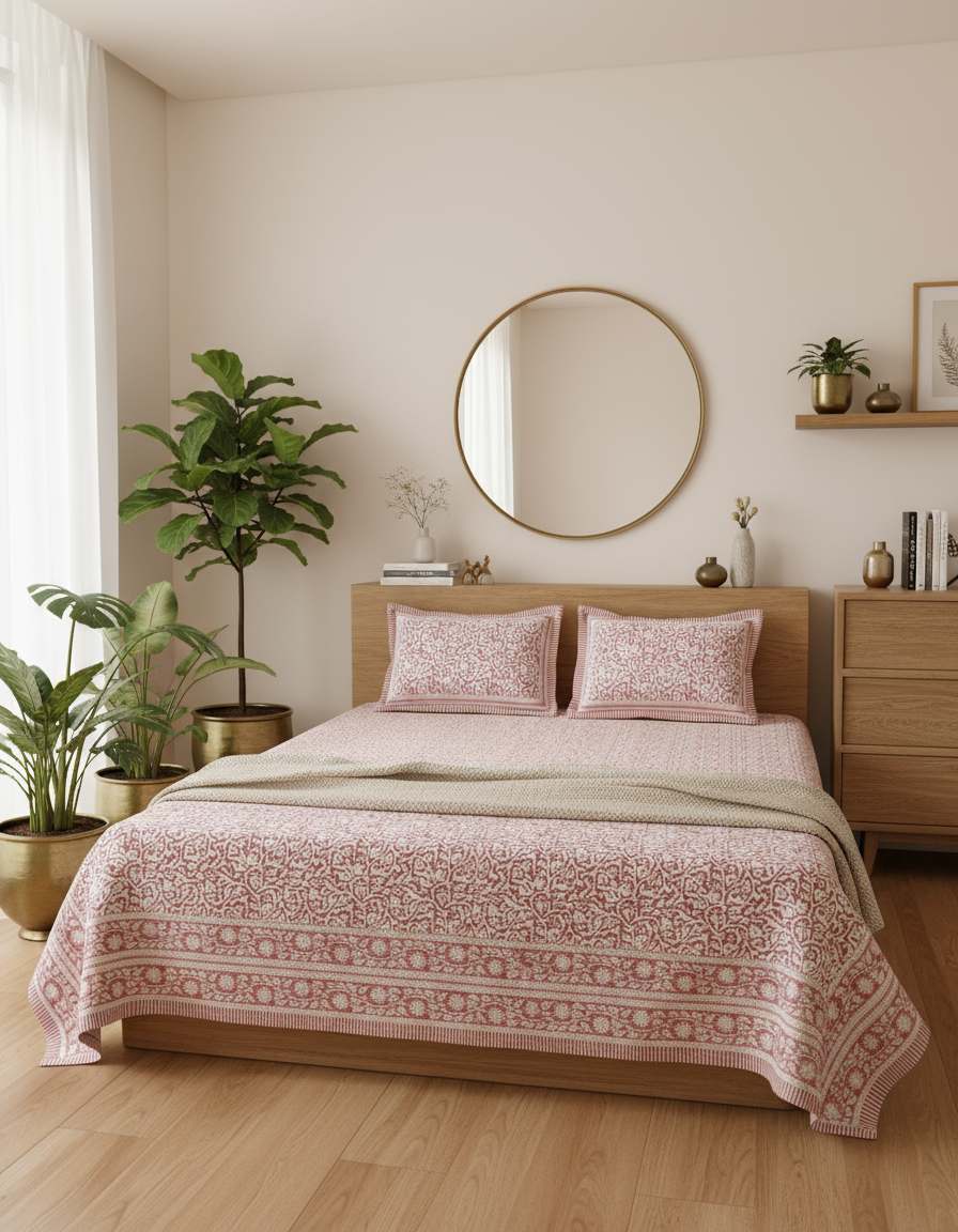 Vanalika - The Forest vine Bedsheet | Everyday Cotton | Pink