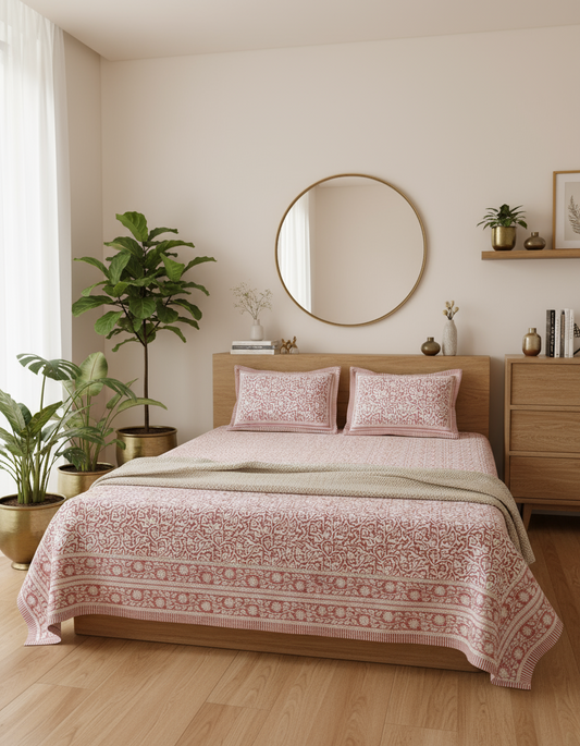 Vanalika - The Forest vine Bedsheet | Everyday Cotton | Pink