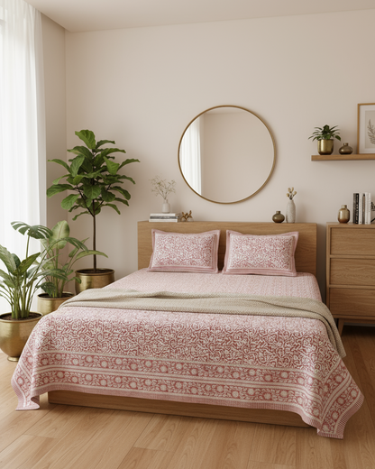 Vanalika pink Everyday Cotton bedsheet – styled view