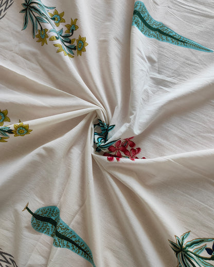 Vasantika grey floral pure cotton bedsheet – fabric close-up