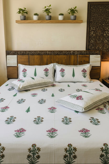 Vasantika grey floral pure cotton bedsheet – front view