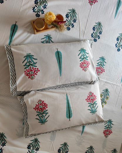 Vasantika grey floral pure cotton bedsheet – pillow cover detail