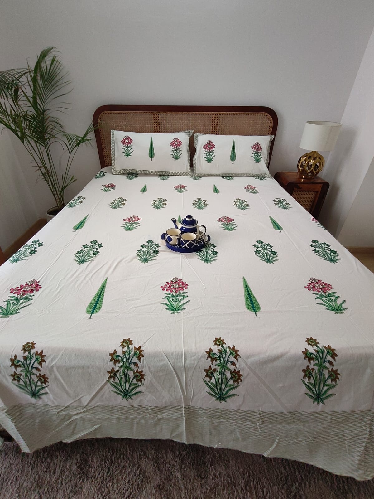 Vasantika - The Spring Bedsheet | Soft Fine Cotton | Olive