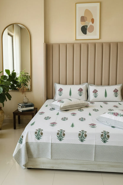 Vasantika olive rose pure cotton bedsheet – front view