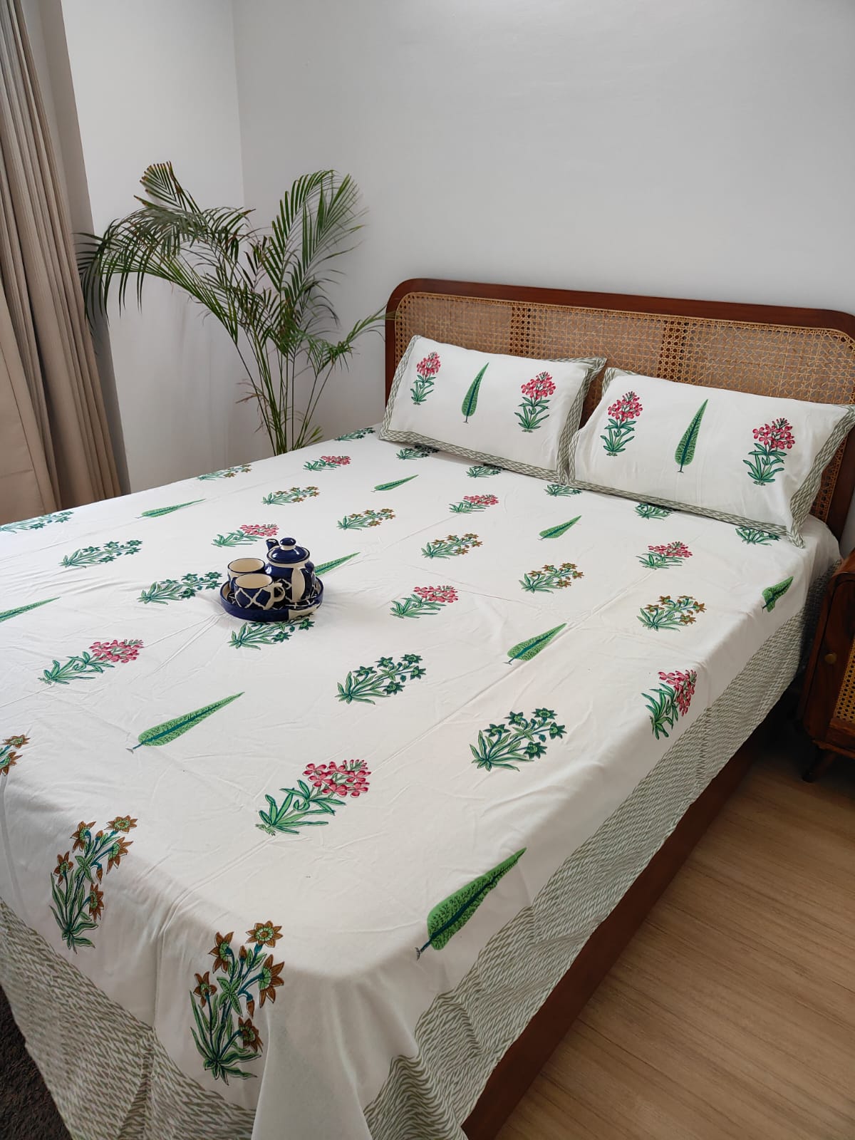 Vasantika - The Spring Bedsheet | Soft Fine Cotton | Olive